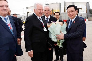 匈牙利国会副主席伊什特万•雅各布赴机场迎接国会主席王廷惠一行。（图片来源：越通社）