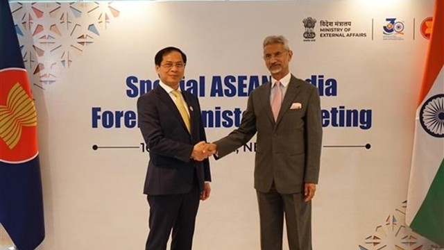 越南外交部长裴青山与印度外交部长苏杰生。（图片来源：越通社）