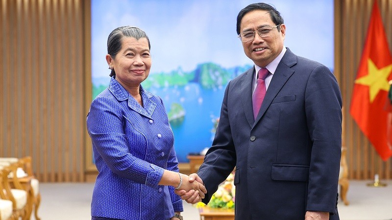 越南政府总理范明正会见柬埔寨副首相梅森安。（图片来源：VGP）