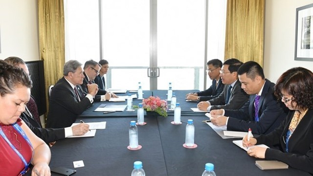 越南政府副总理兼外交部长范平明会见新西兰副总理兼外交部长温斯顿•彼特斯。（图片来源：越通社）
