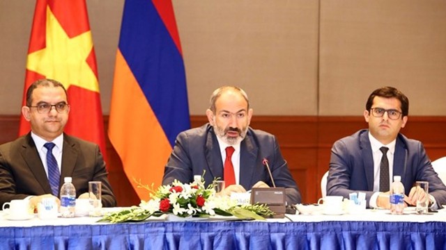亚美尼亚总理尼科尔•帕什尼扬发表讲话。（图片来源：越通社）