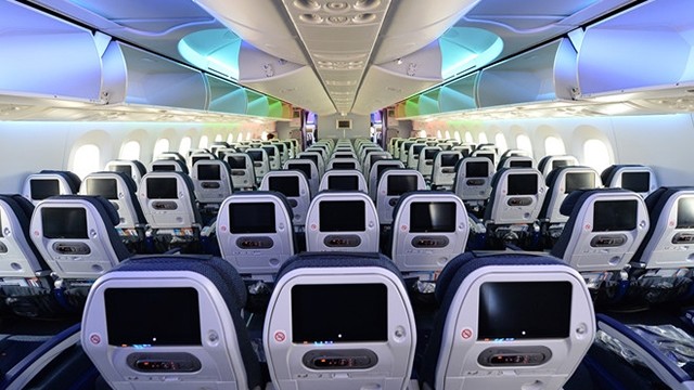 宽体客机波音787的里面。（图片来源：zing.vn）