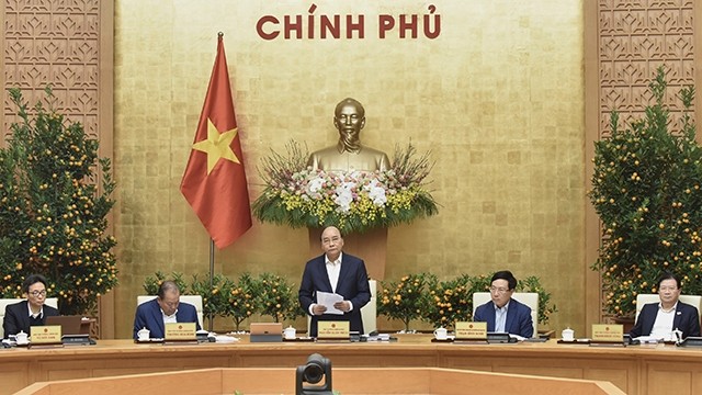 越南政府总理阮春福主持召开政府1月份例行会议。（陈海 摄）
