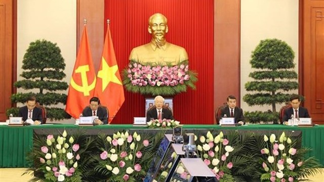 出席中国共产党与世界政党领导人峰会的越共中央总书记阮富仲一行。（图片来源：越通社）