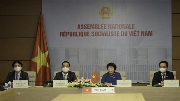 出席研讨会的越南代表。（图片来源：越通社）