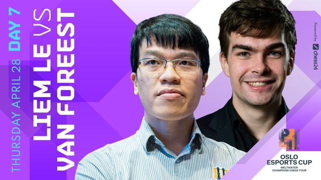 越南棋手黎光廉和荷兰棋手乔丹•范森林。